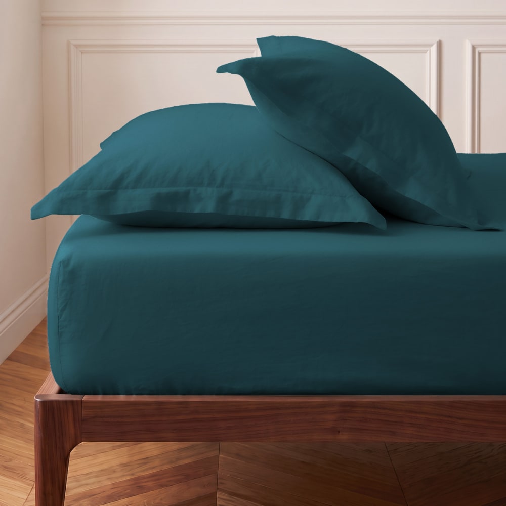 Drap housse en percale de coton taupe 90x190 cm - Maisons du Monde