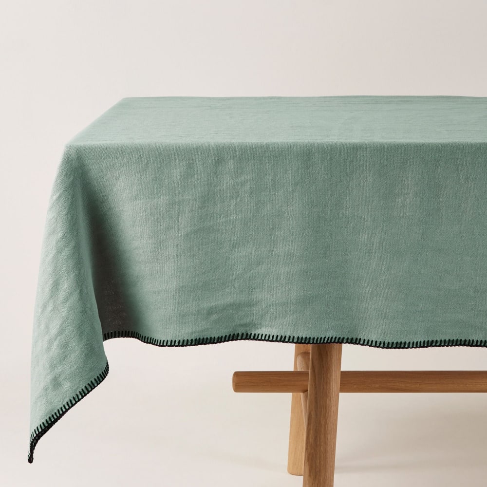 Nappe rectangulaire en lin vert 140x320 cm