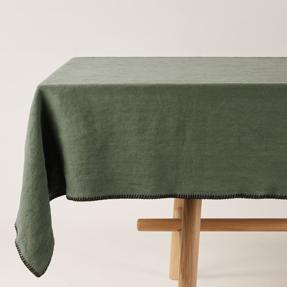 Nappe rectangulaire en lin vert 140x320 cm
