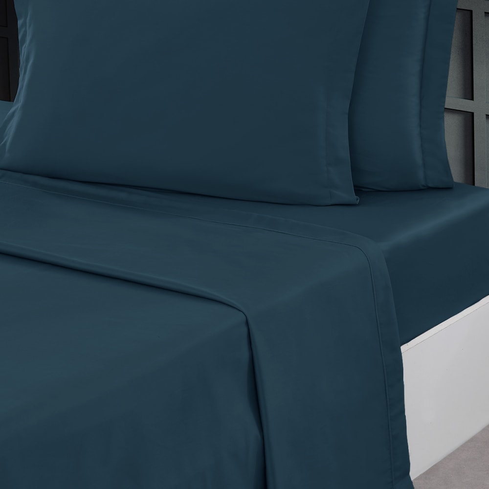 Drap plat en percale de coton  indigo 240x300 cm