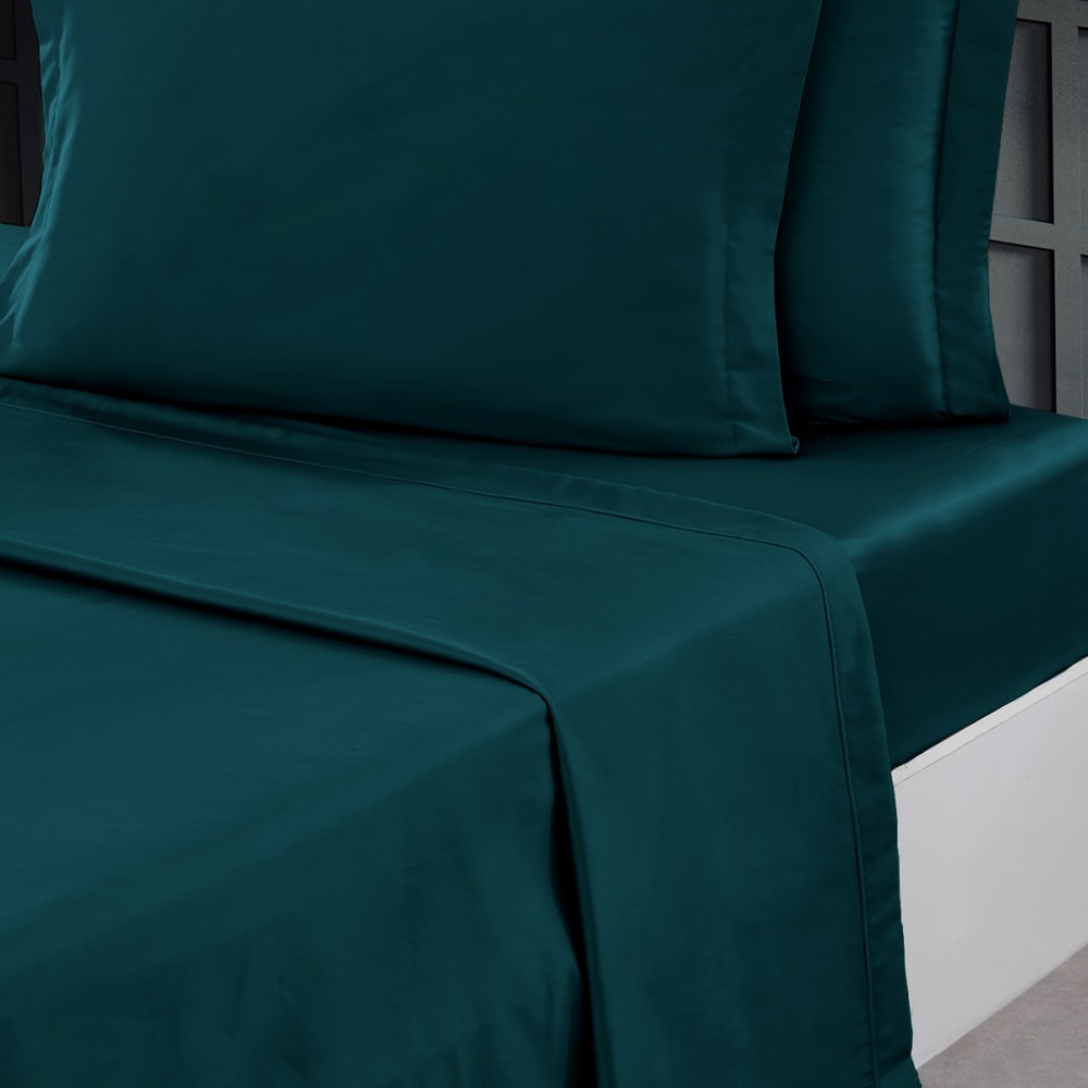 Drap plat en percale de coton  petrol 240x300 cm