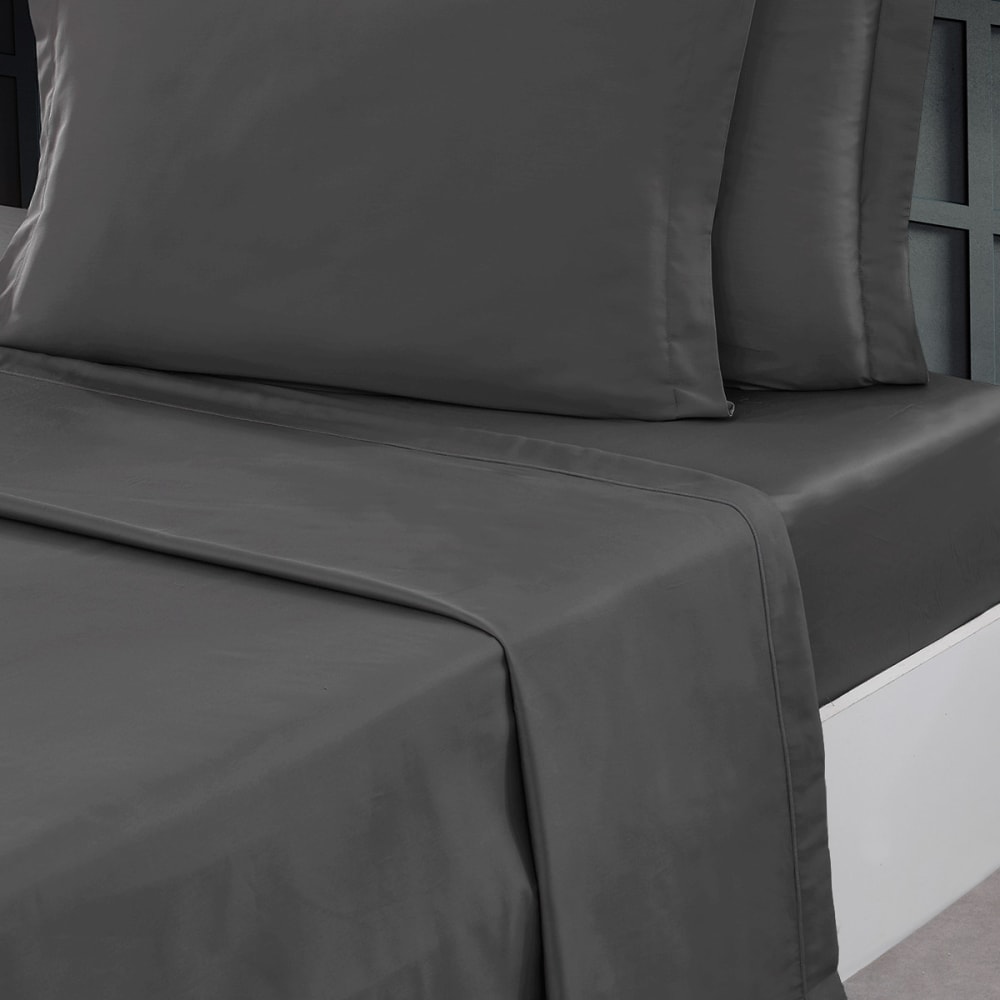Drap plat en percale de coton  anthracite 180x290 cm