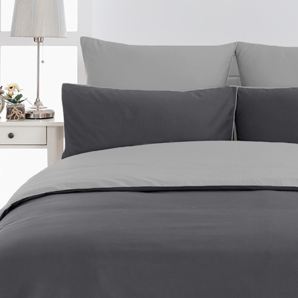 Housse de couette bicolore en percale coton Anthracite/Gris 240x220 cm