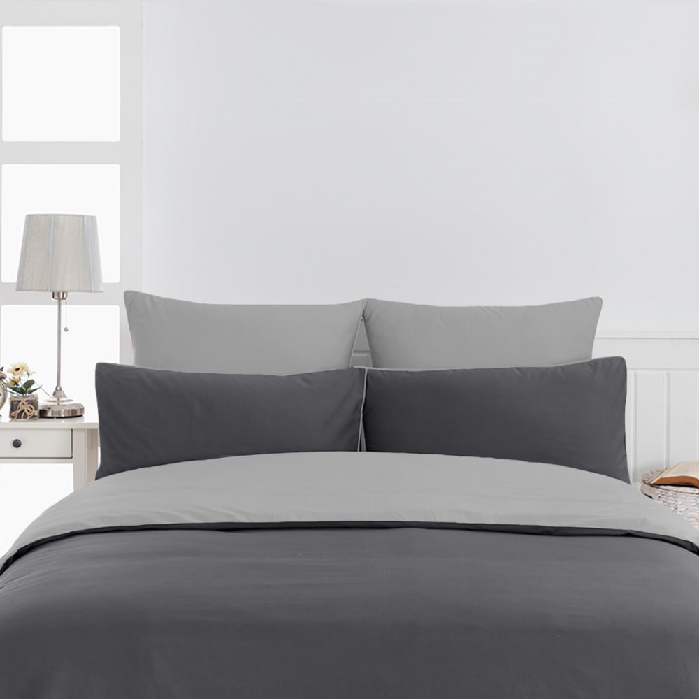Housse de couette bicolore en percale coton anthracite/gris 240x220 cm — vue 3