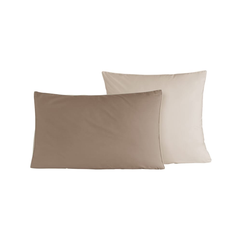 Llot de 2 taies d'oreiller bicolores en perca taupe/ficelle 50x70 cm - Maisons du Monde