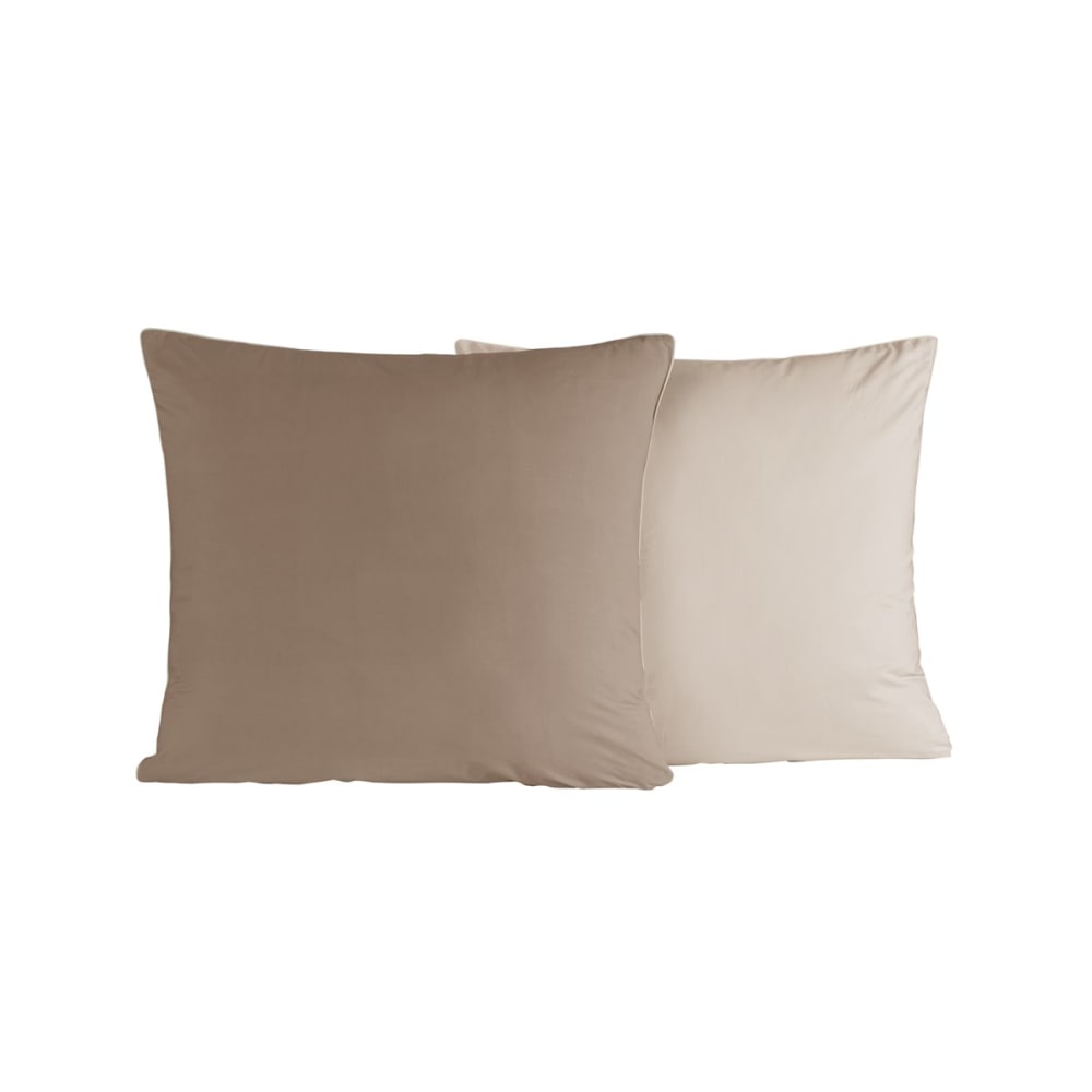 Lot de 2 taies d'oreiller bicolores en percal taupe/ficelle 65x65 cm
