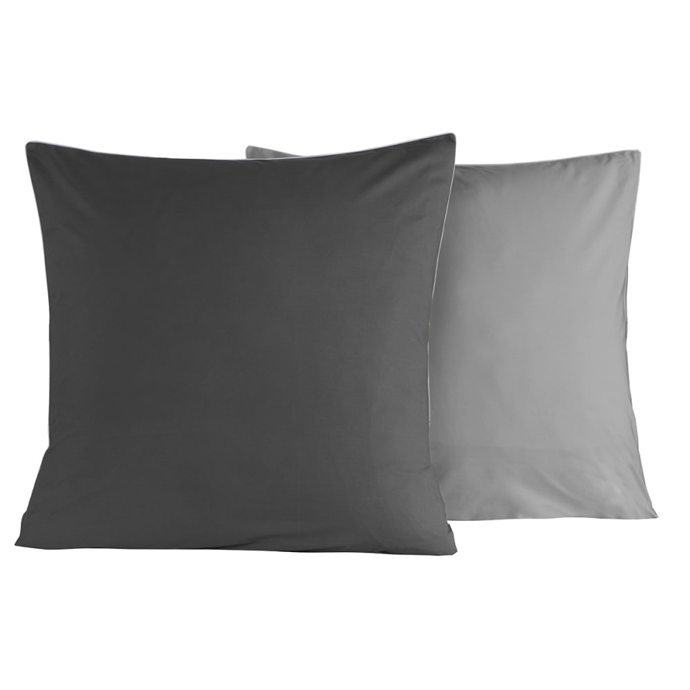 2 taies d'oreiller bicolores en percale Anthracite/Gris 65x65 cm