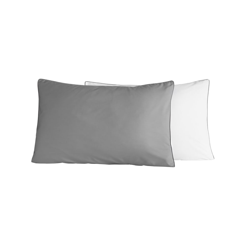 2 taies d'oreiller bicolores en percale Gris/Blanc 50x70 cm