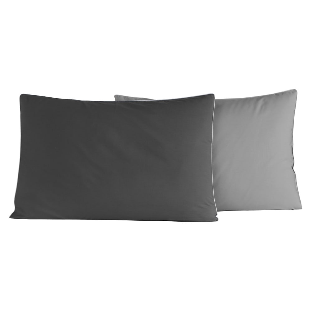 2 taies d'oreiller bicolores en percale Anthracite/Gris 50x70 cm