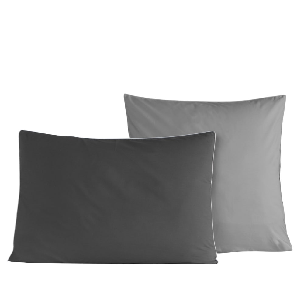 2 taies d'oreiller bicolores en percale anthracite/gris 50x70 cm - Maisons du Monde