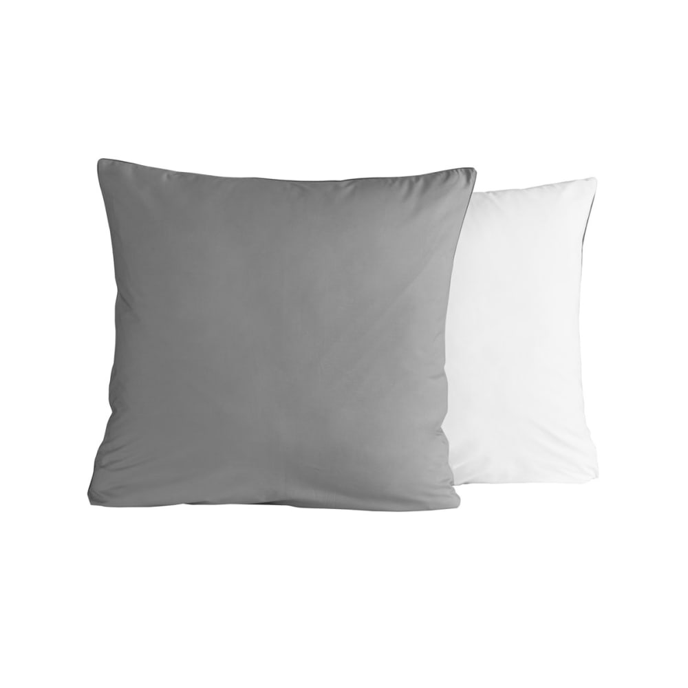 2 taies d'oreiller bicolores en percale Gris/Blanc 65x65 cm