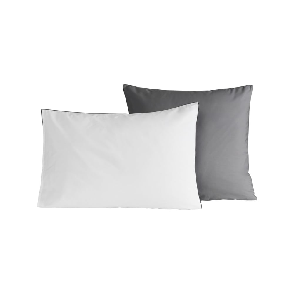 2 taies d'oreiller bicolores en percale gris/blanc 65x65 cm - Maisons du Monde