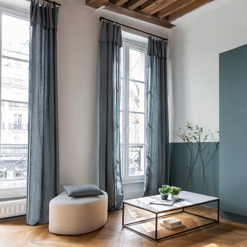 Rideau en lin vert 150x350