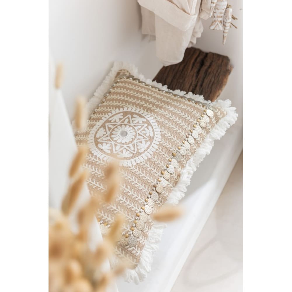 Coussin rectangulaire pièces jute naturel/beige 55x33,5 - Maisons du Monde