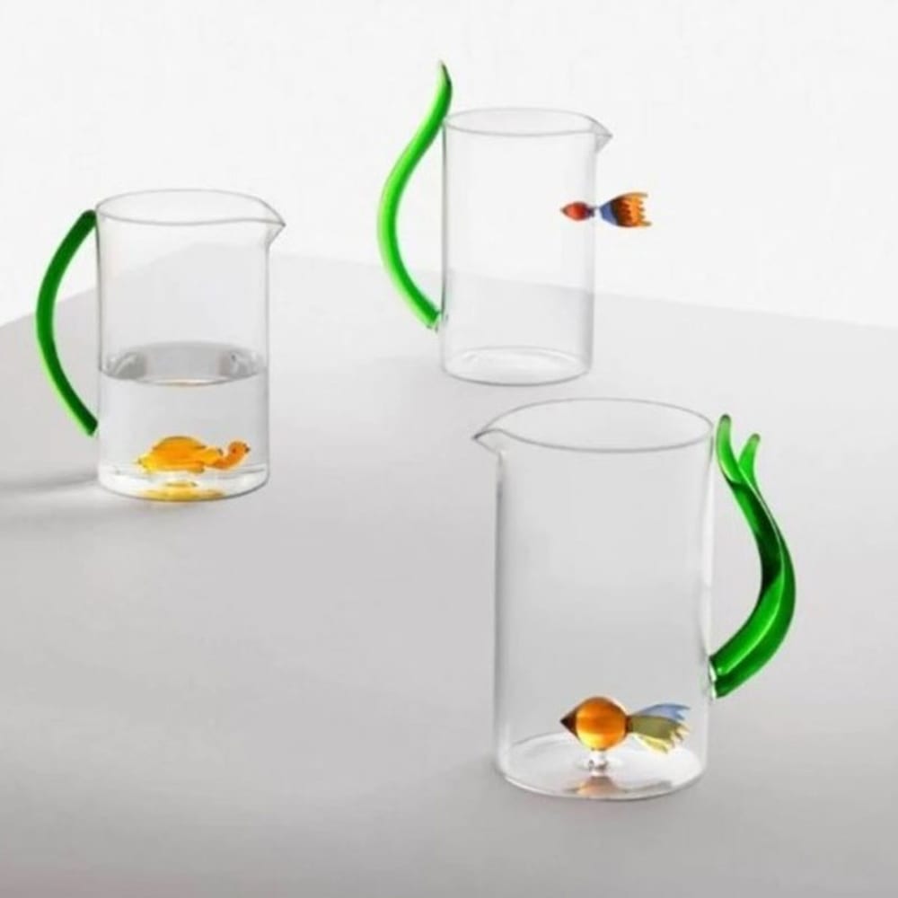 Krug aus Borosilikatglas, Fisch mit Alge, gelb/grün, 1500 ml -