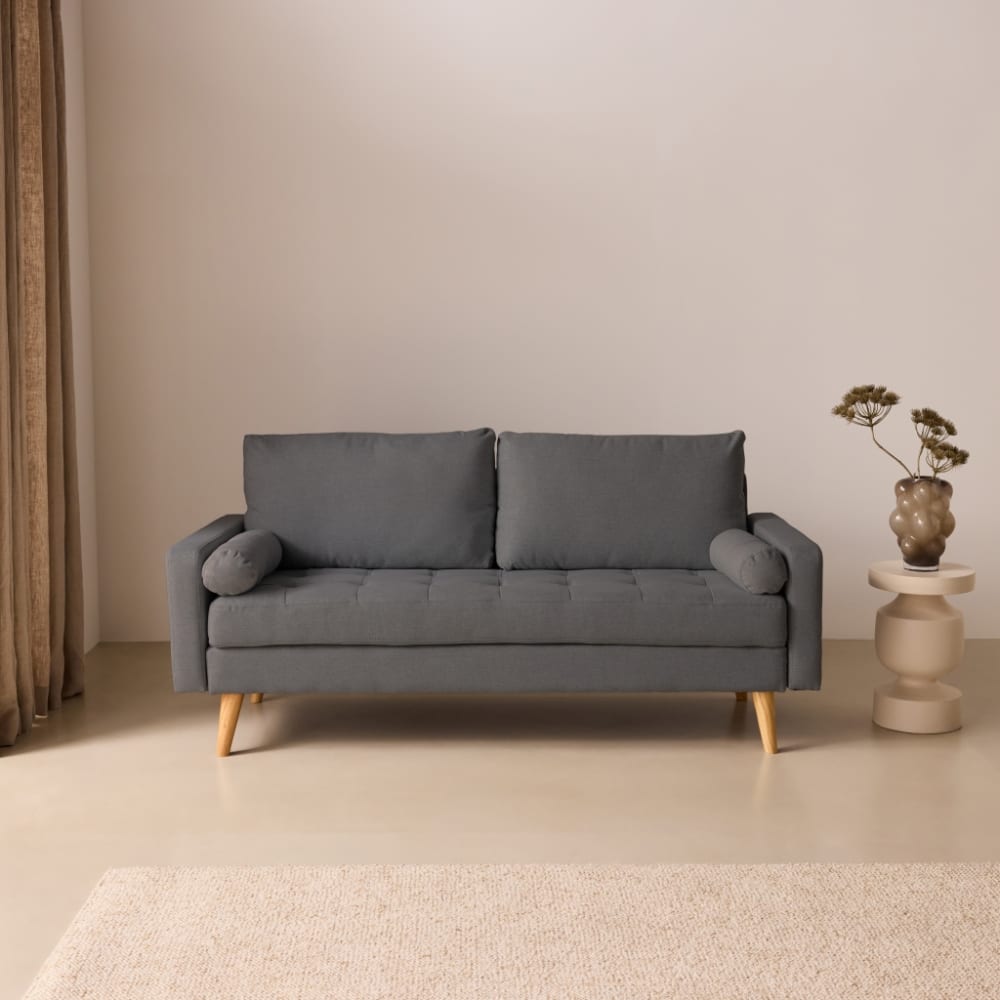 sweeek Dunkelgraues 3-Sitzer Sofa mit Stoffbezug, skandinavisch, Holzbeine style modern - Stoff