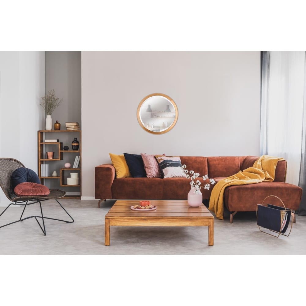 Miroir bois rond biseauté 52,6cm - Maisons du Monde