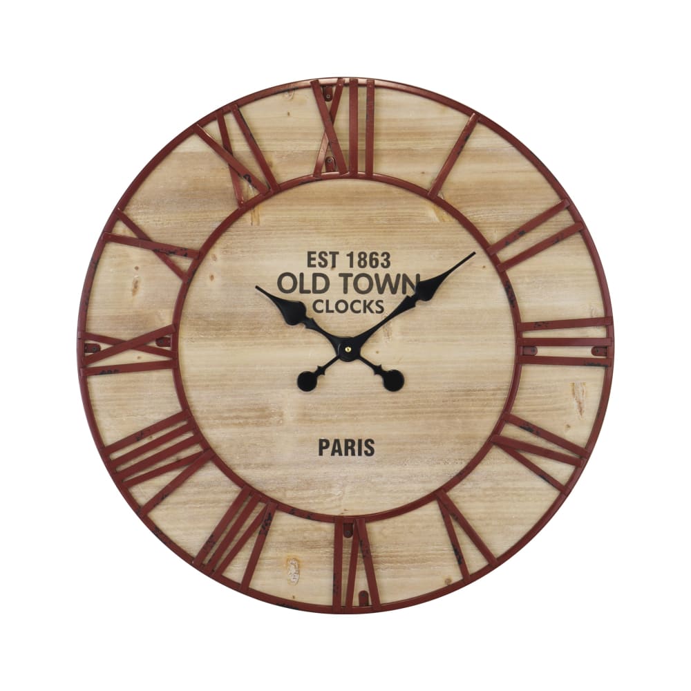 Horloge ronde en bois et métal rouillé 70cm marron - Maisons du Monde