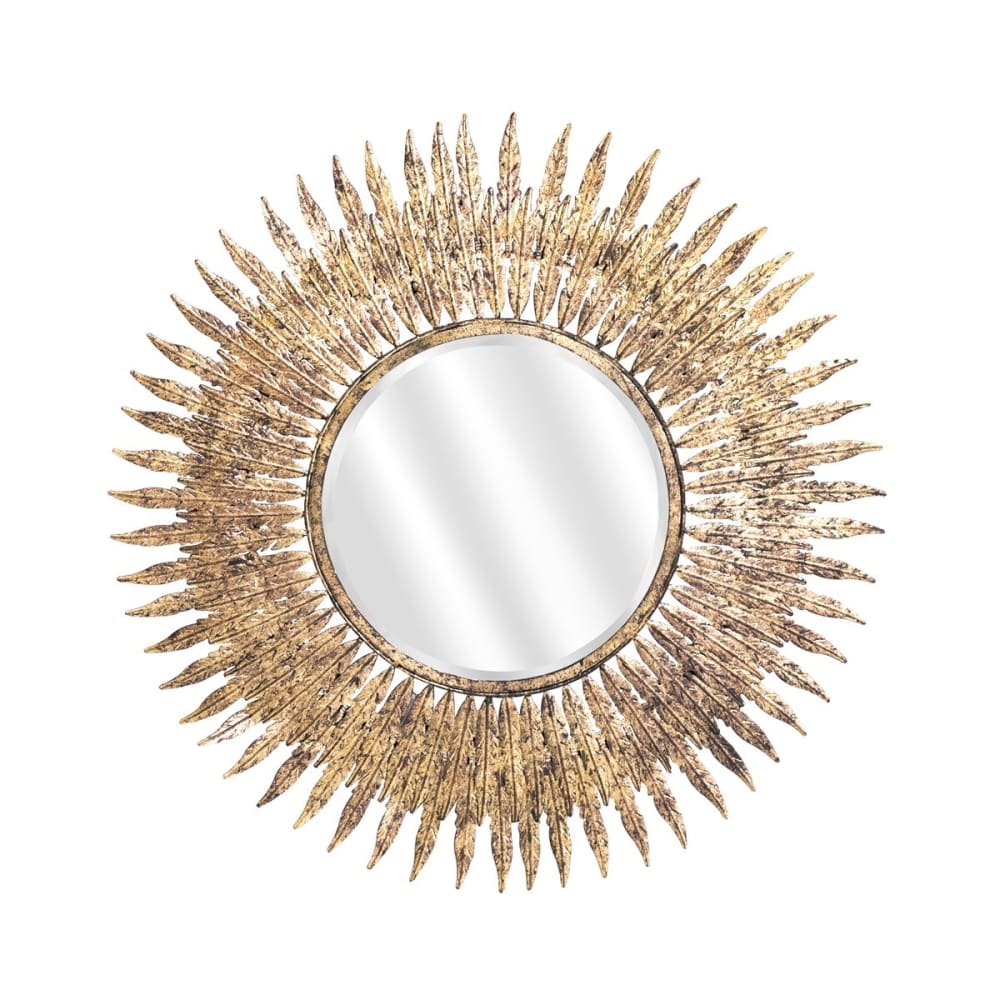 Miroir soleil doré verre et feuilles or