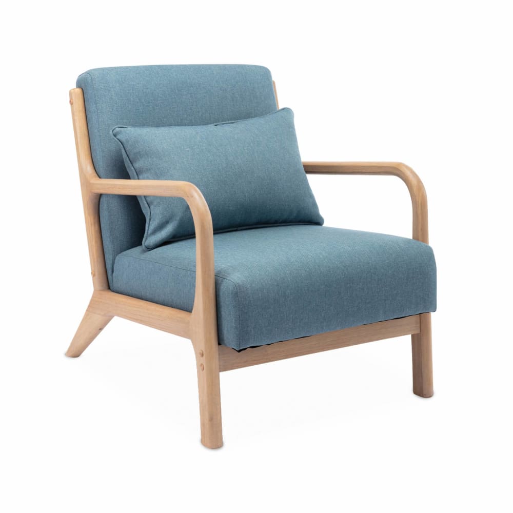 Fauteuil en bois avec tissu bleu 65x 80x79cm