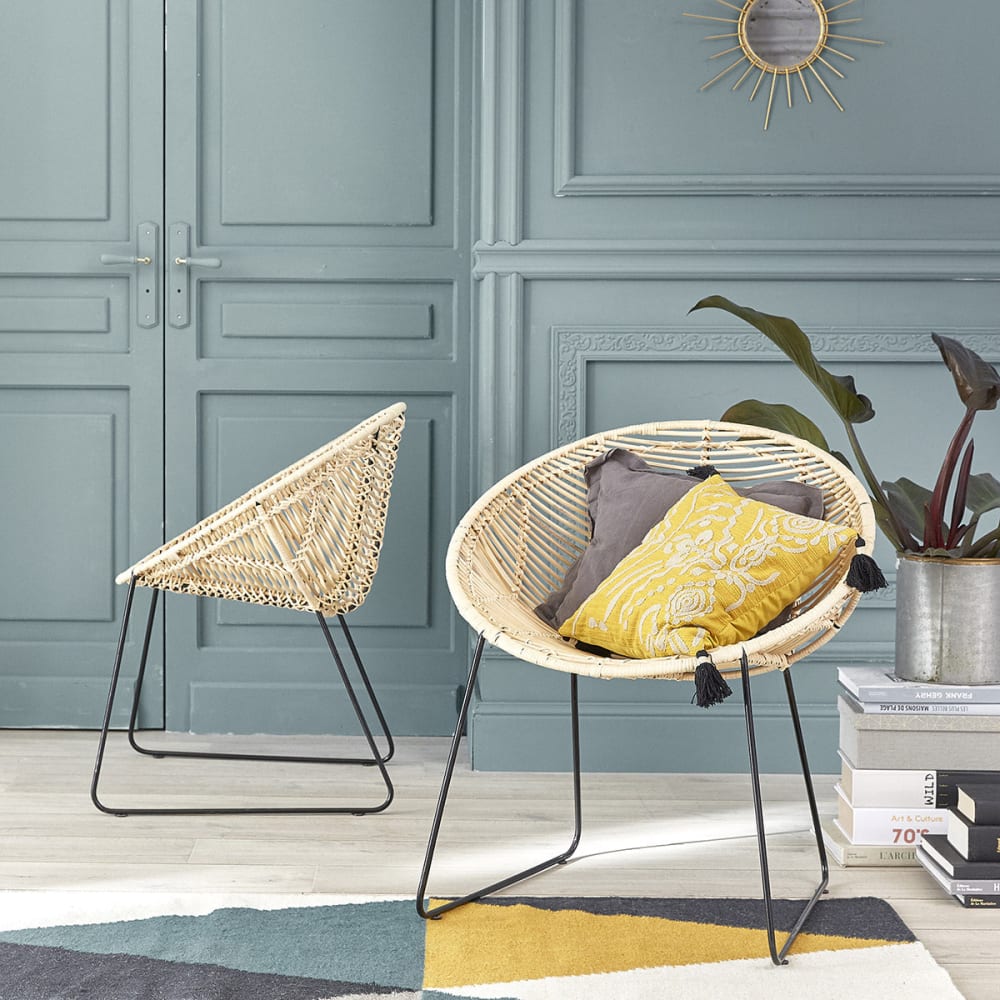 BERAH GETAH 2 Stühle aus Rattan und Metall style modern Beige Rattan
