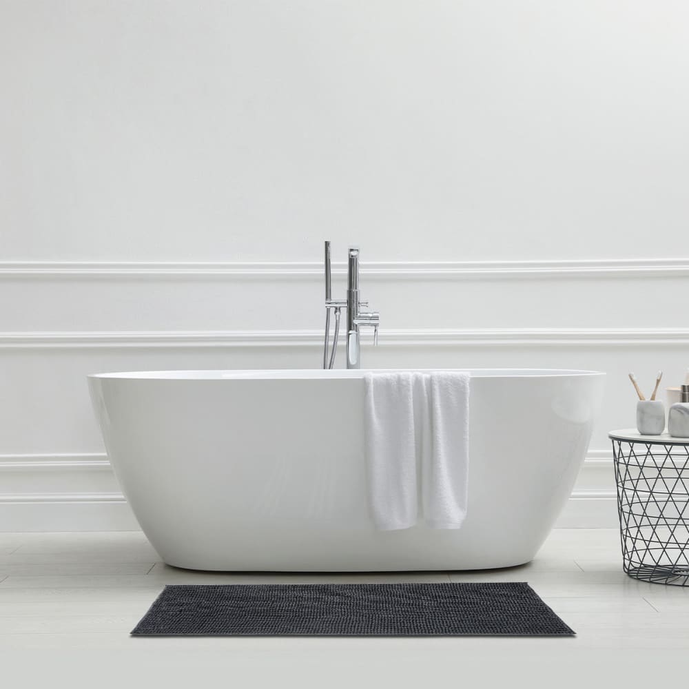 Tapis de bain chenille 60x180 en polyester uni anthracite 60x120cm - Maisons du Monde