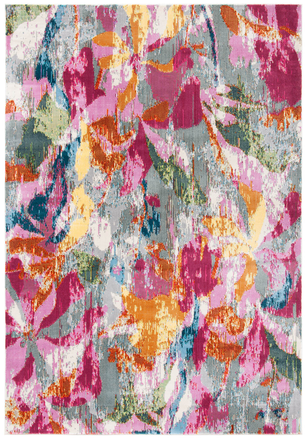 Tapis contemporain en polypropylène gris/rose, 122 x 183 cm