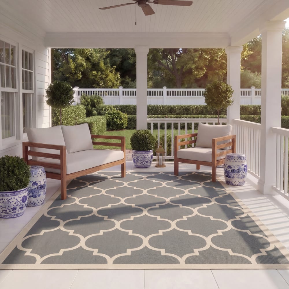 Alfombra enrejado de polipropileno gris/beige, 201 x 290 cm - Maisons du Monde