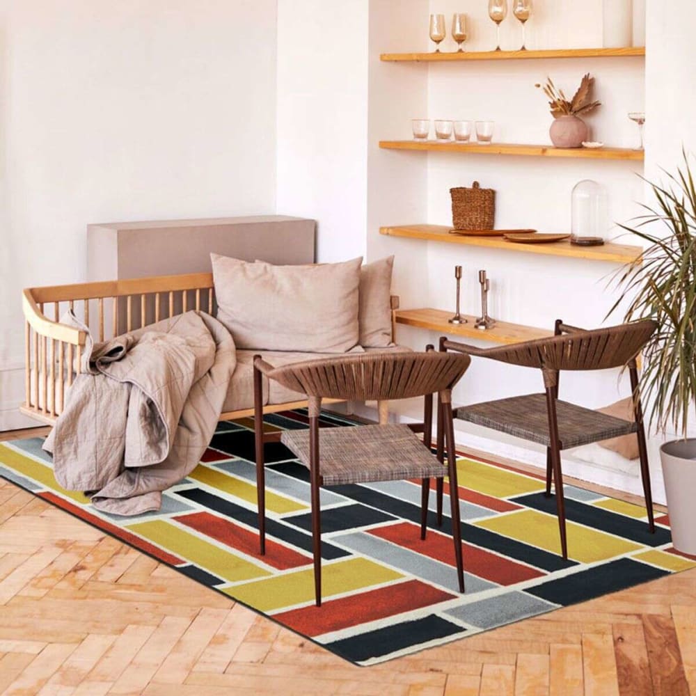 Tapis lumineux effet laineux motifs labyrinthe multicolore 120x170 — vue 3