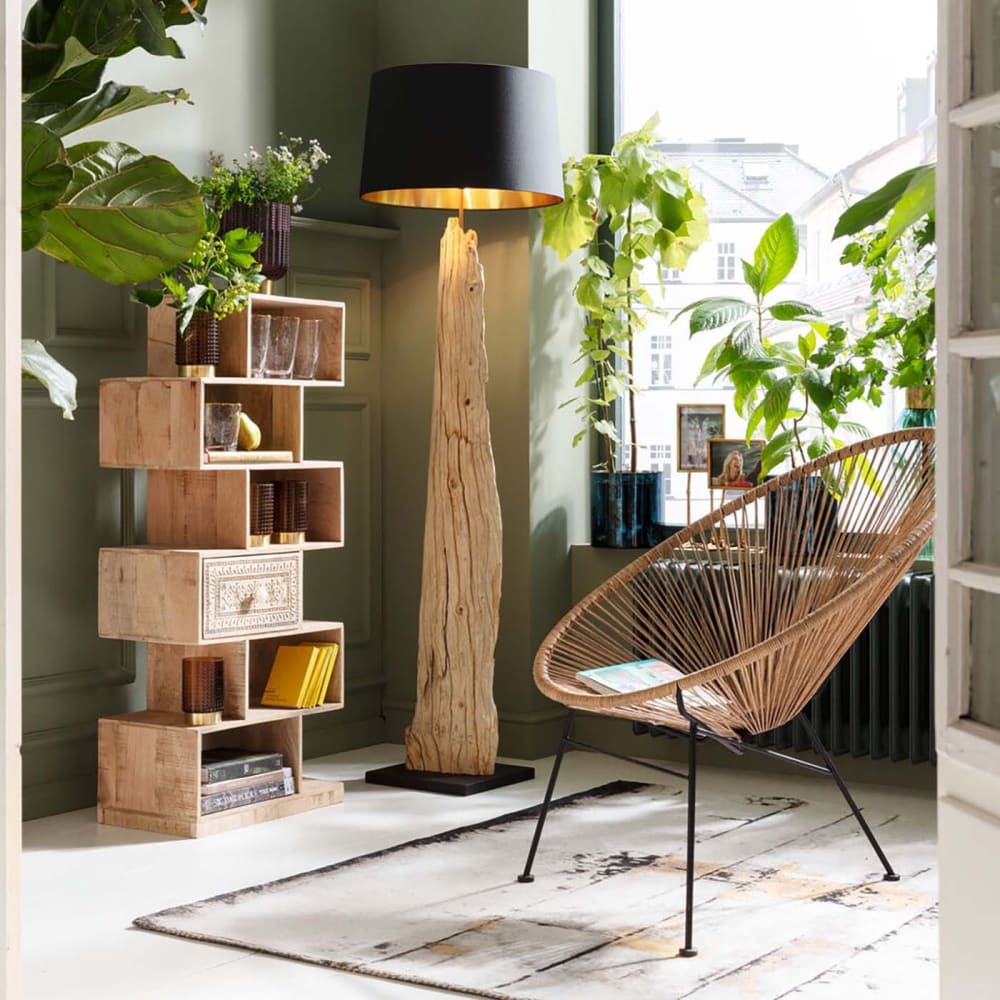 Lampadaire en bois flotté et abat-jour en coton noir h171 — vue 3