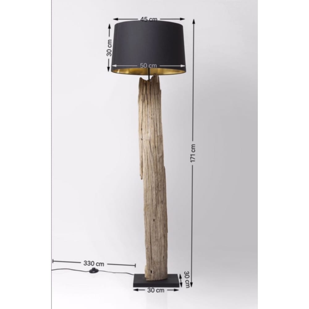 Lampadaire en bois flotté et abat-jour en coton noir h171 — vue 4