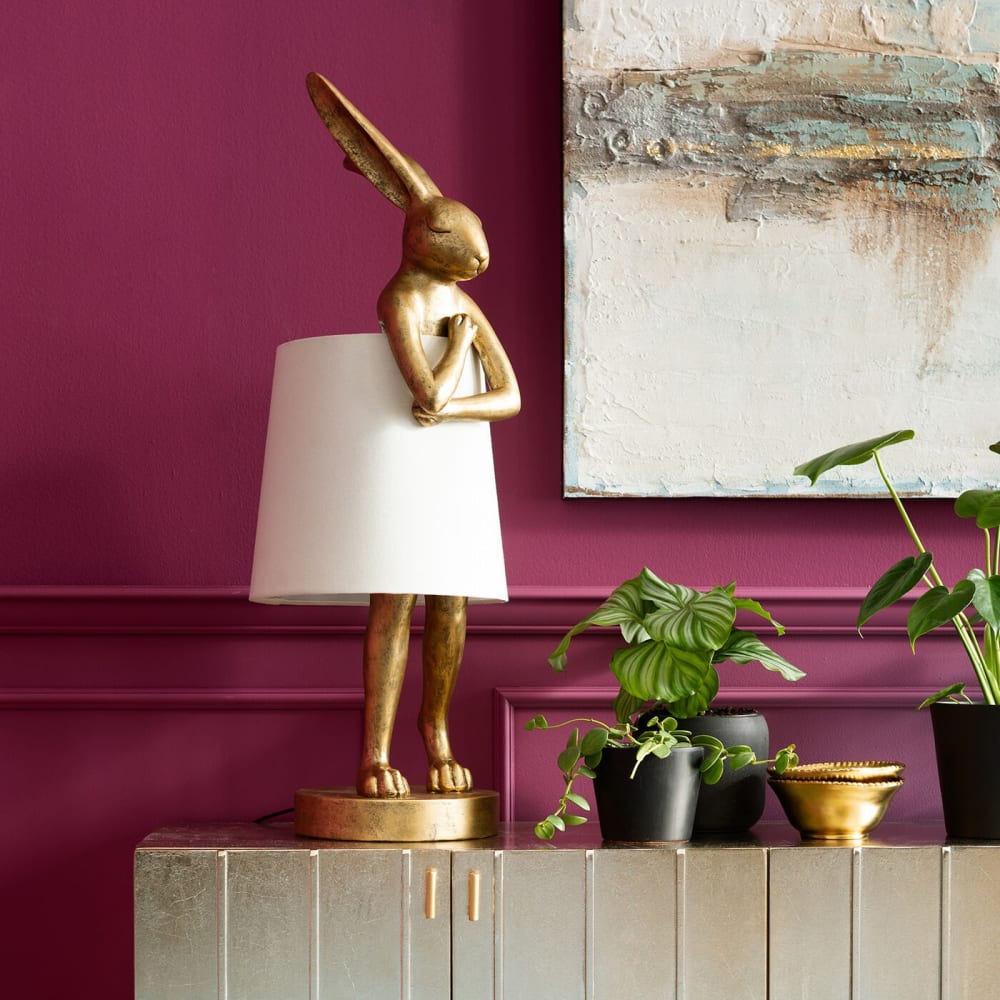 Lampadaire lapin en polyrésine dorée et abat-jour blanc h88 - Maisons du Monde