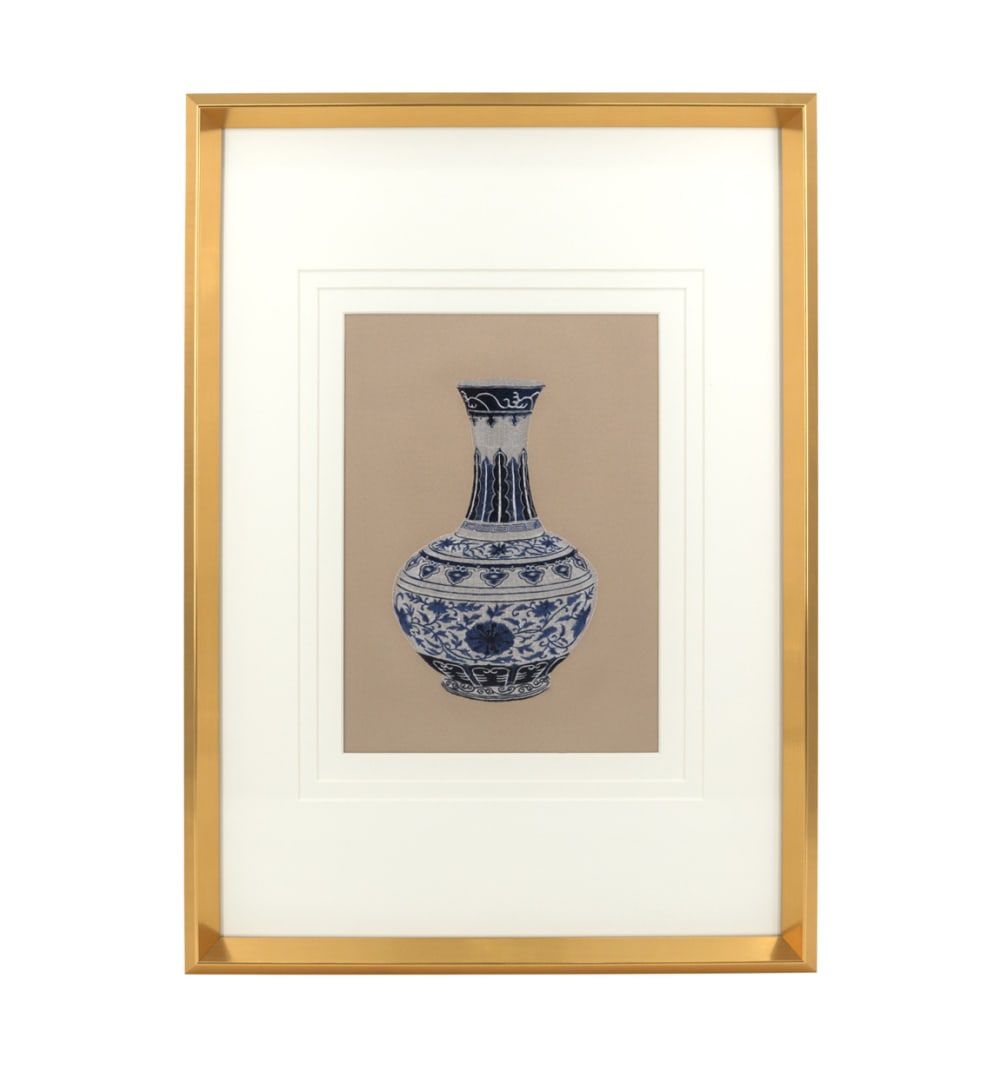 Tableau vase bleu avec verre 50x70