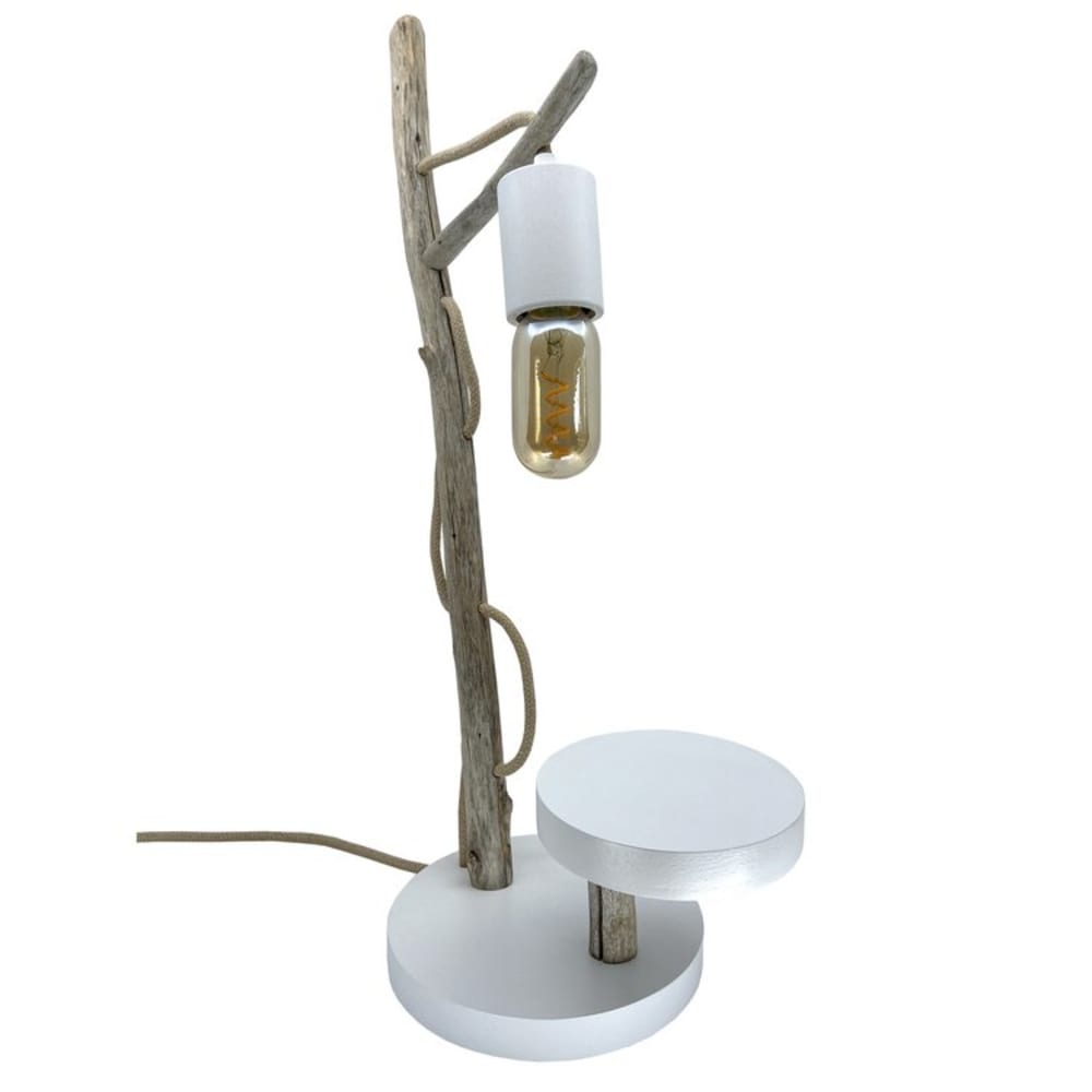 Lampe à poser en bois recyclé blanc — vue 3