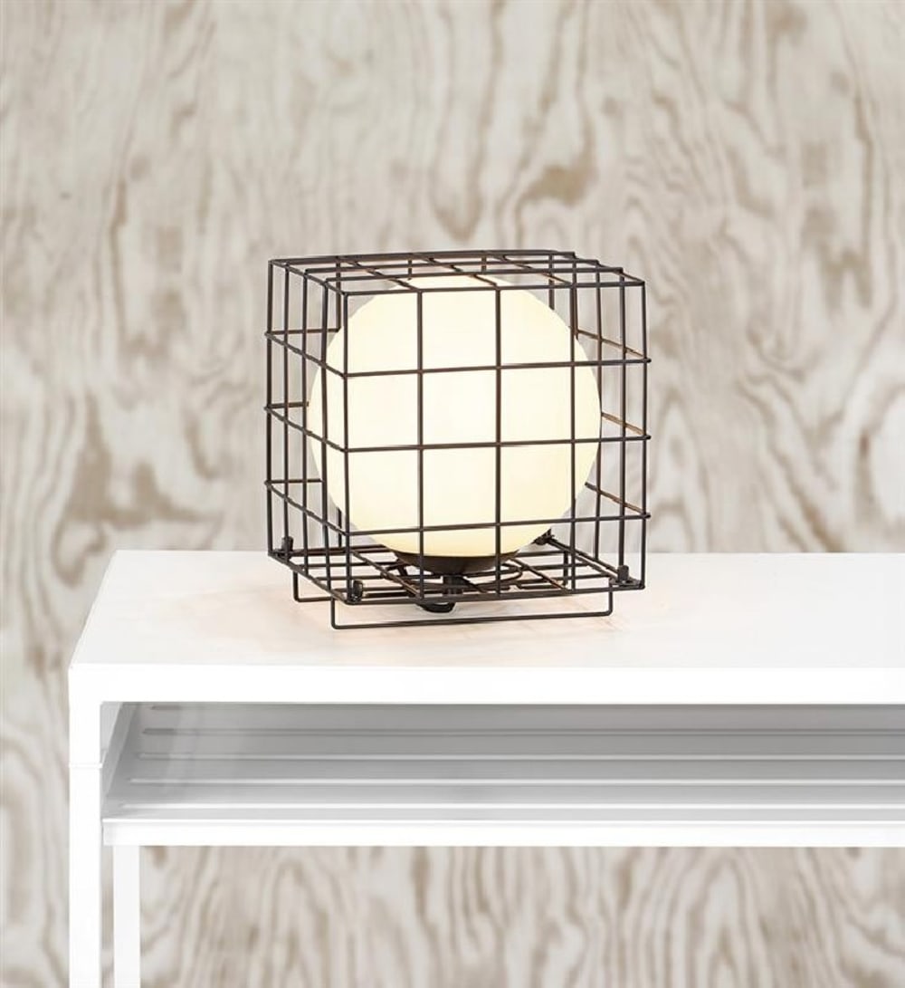 Lampe de table cage métal et globe verre — vue 3
