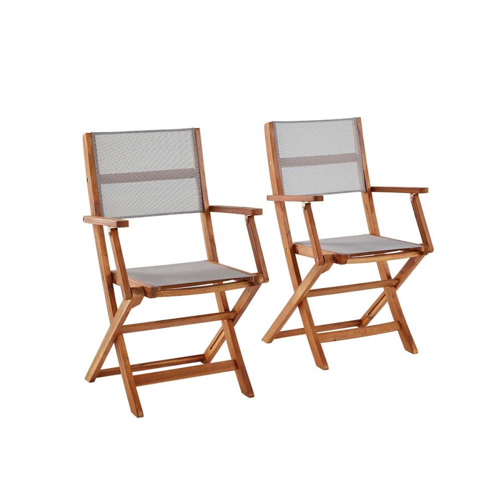 Lot de 2 fauteuils de jardin en acacia massif et textilène gris