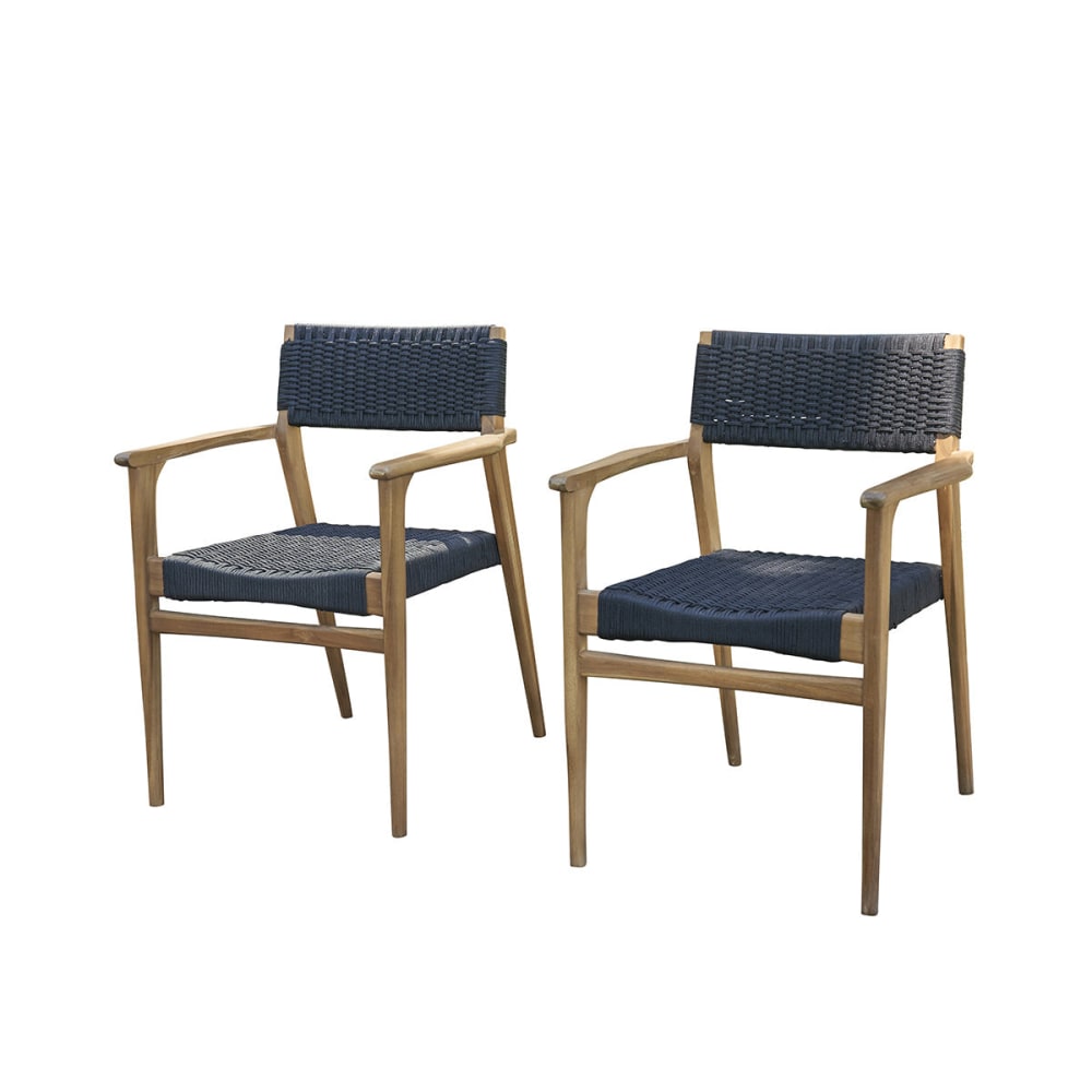 2 fauteuils de jardin en teck massif et cordage noir