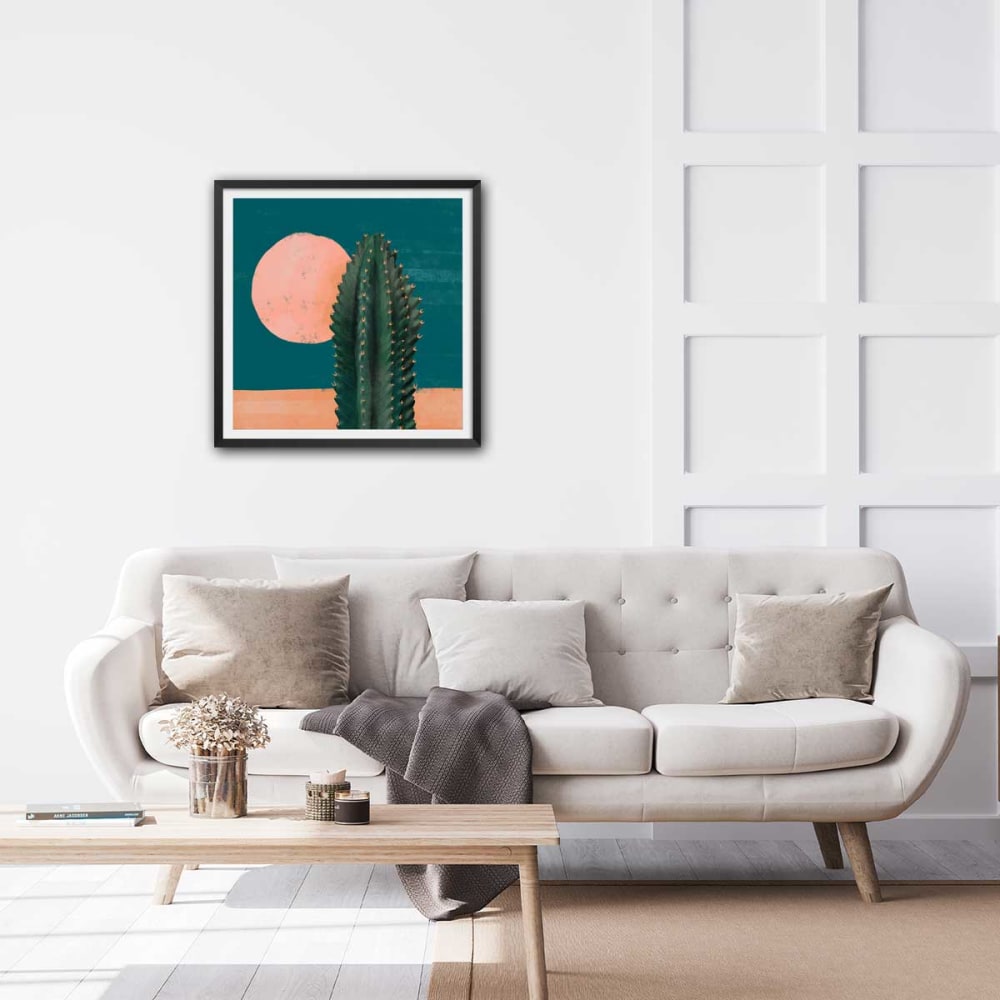 Póster rosa de ilustración de cactus y sol. Sin marco 30x30cm - Maisons du Monde