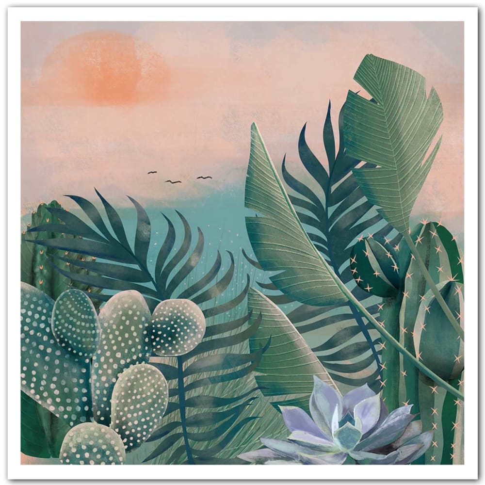 Poster del giardino di piante grasse e co sin marco 30x30cm - Modello Contemporaneo - Verde - Carta