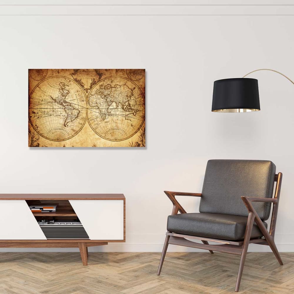 Tableau mappemonde ancienne toile imprimée 120x80 cm