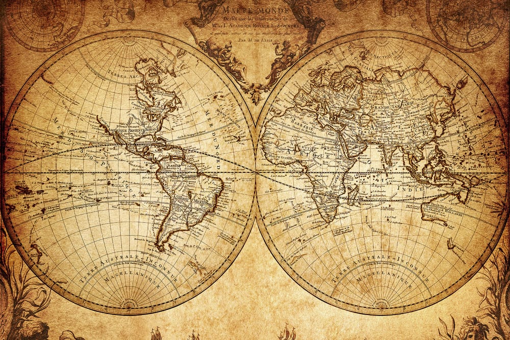 Tableau mappemonde ancienne imprimé sur toile 90x60 cm