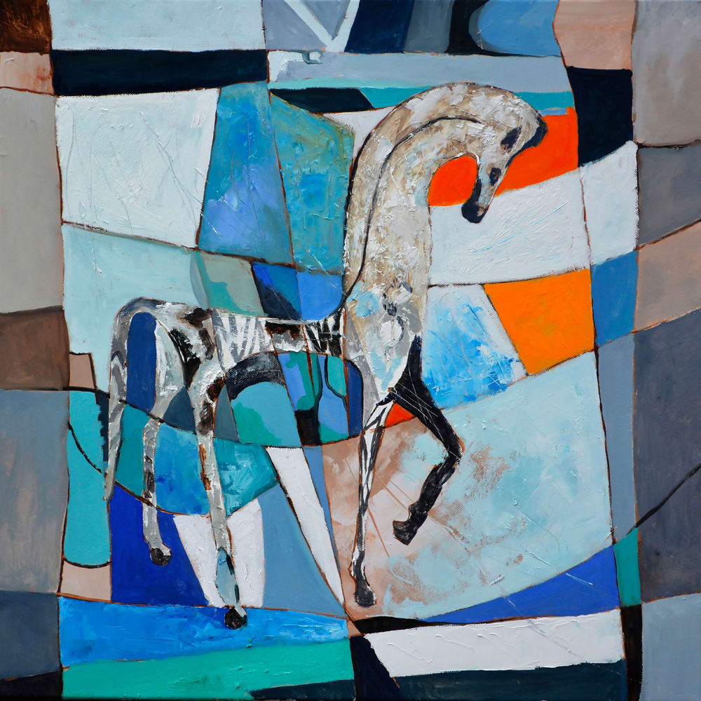 Tableau abstrait cheval grec ancien imprimé sur toile 80x80 cm