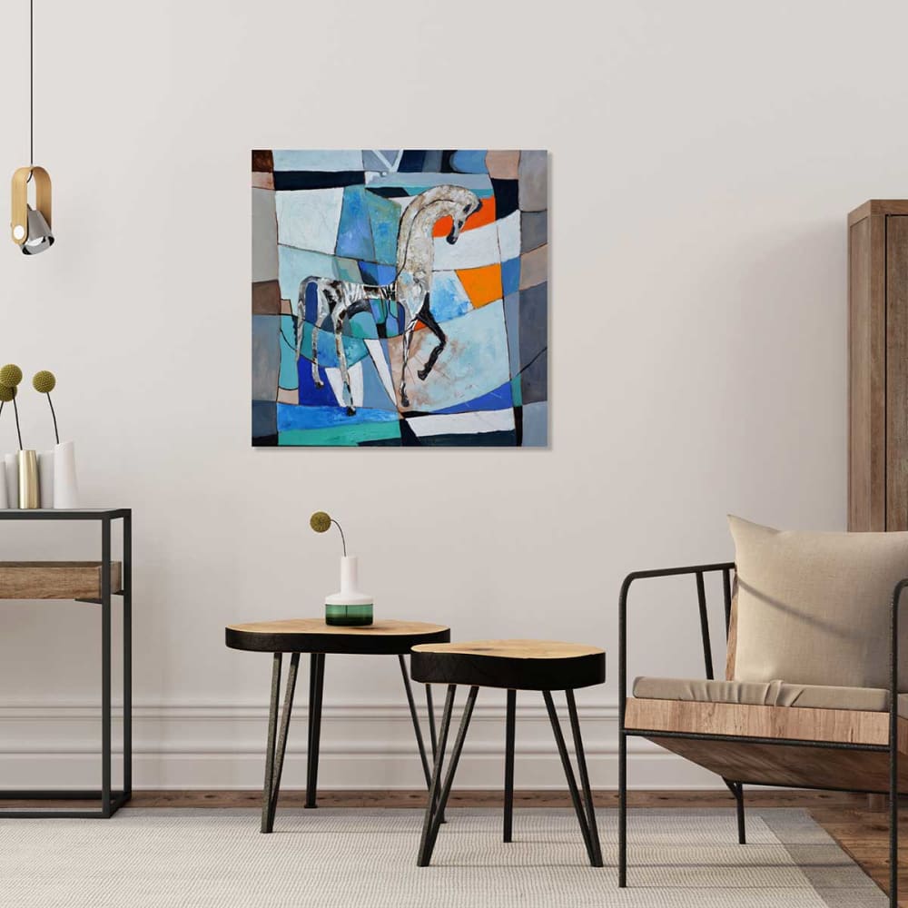 Tableau abstrait cheval grec ancien imprimé sur toile 80x80 cm