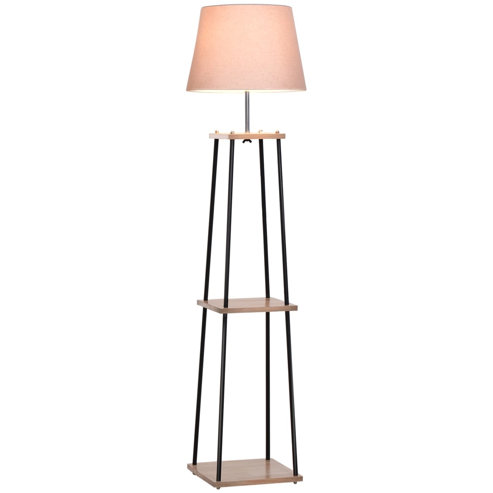 Lampadaire 40 W max. 3 étagères intégrées bois massif métal noir