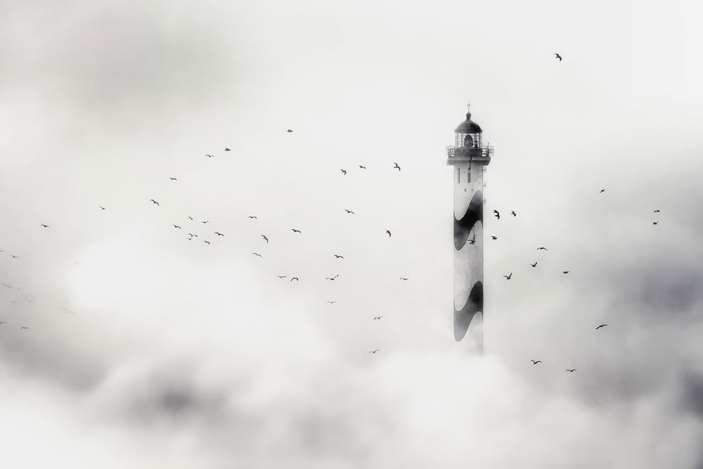 Cuadro faro en la niebla impresión sobre lienzo 90x60cm