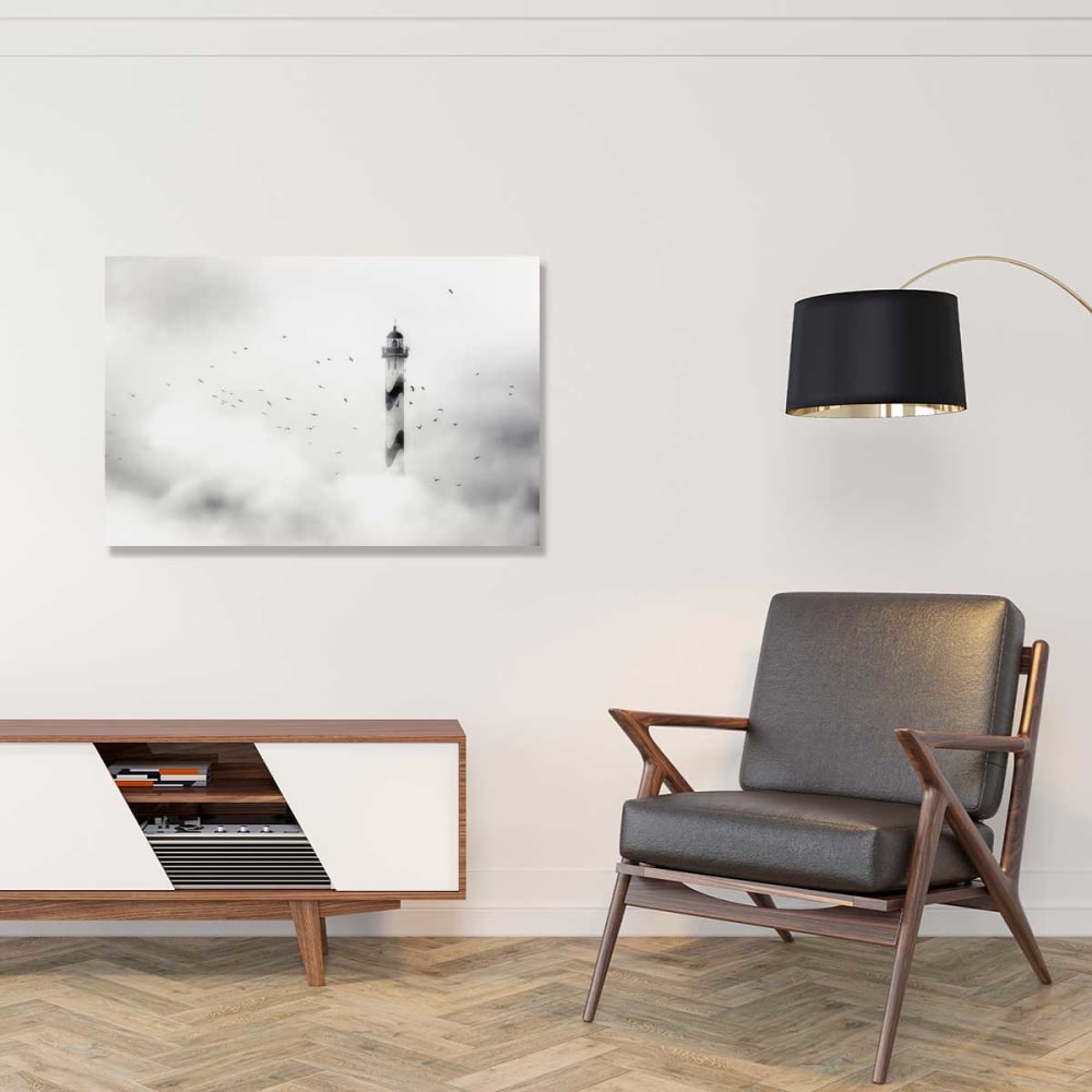 Faro da tavolo nella nebbia stampa su tela 90x60cm - Hexoa