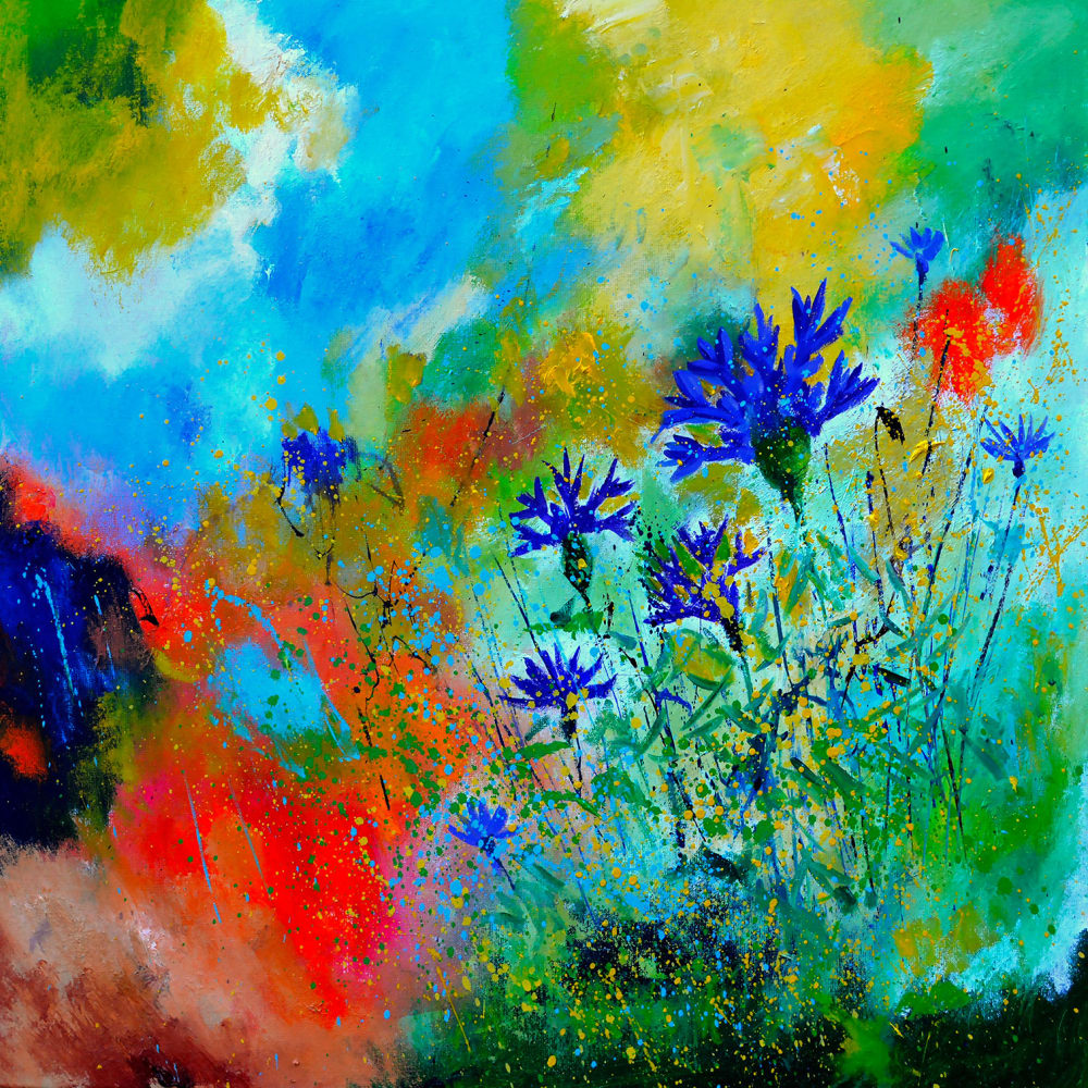 Tableau bleuets des champs imprimé sur toile 80x80 cm