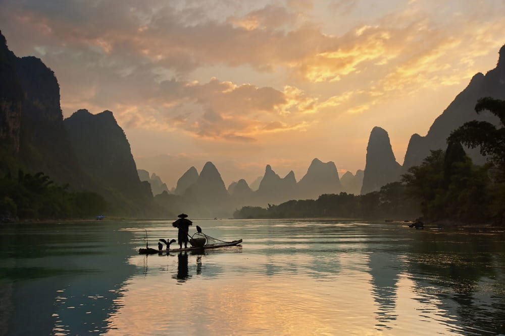 Quadro baia di ha long stampa su tela 90x60cm - Arancione - PES - Poliestere