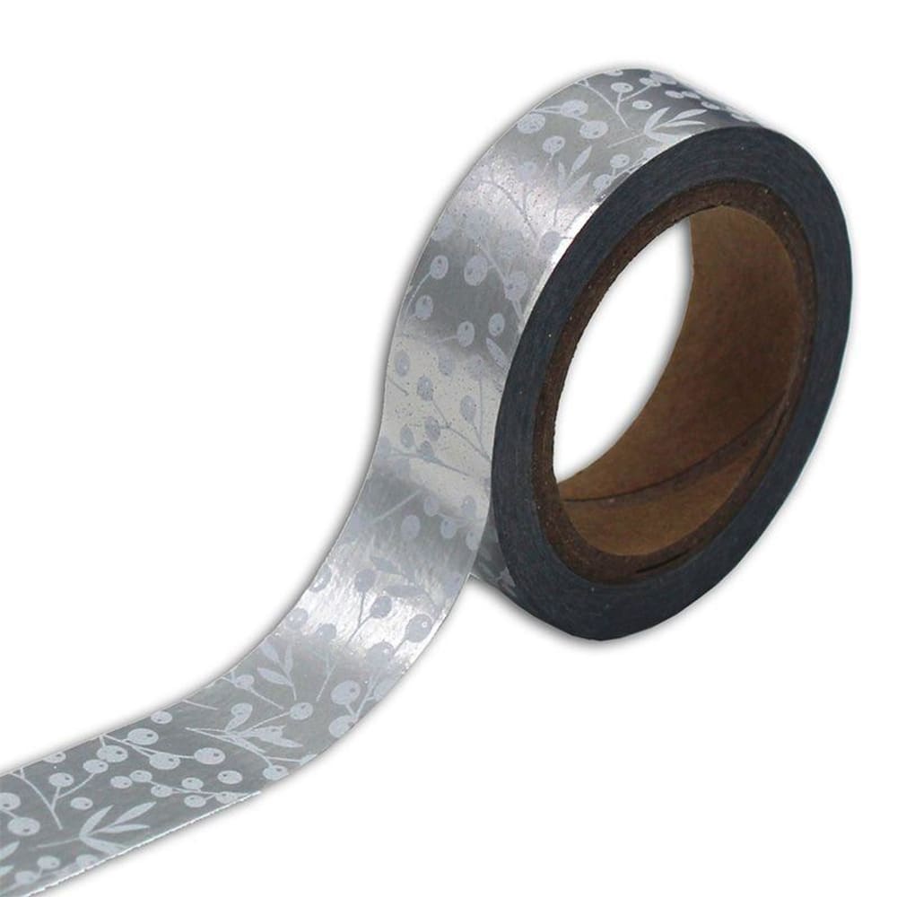 Cinta adhesiva plateado follaje navideño 15 mm x 5 m