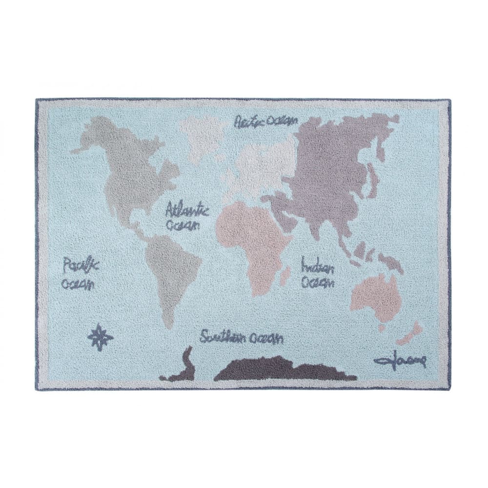 Alfombra lavable de mapa algodón azul y verde 140x200